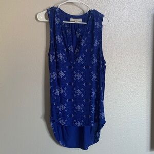 LOFT Royal Blue Sleeveless Blouse with White Pattern